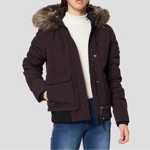 Dark purple Fur-Trimmed Hooded Jacket